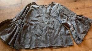 Hollister Gray Bell Sleeve Button Back Blouse Top